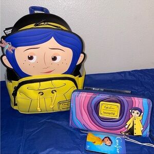 Loungefly Coraline Raincoat Cosplay Mini Backpack and Wallet
